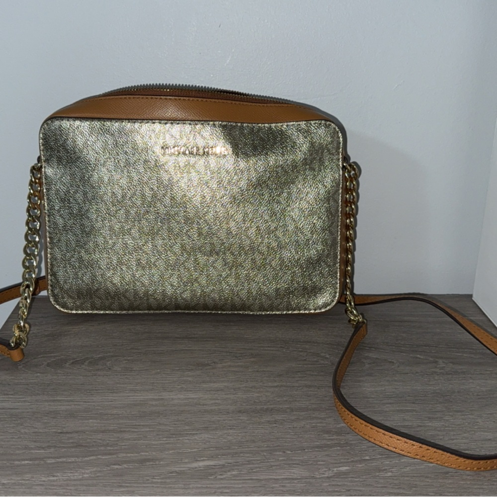 Michael Kors Metallic Gold and Tan Shoulder Bag